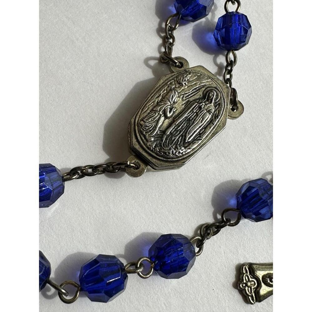 Vintage Blue Plastic Bead Rosary Lourdes Water Reliquary 22” - Picture 3 of 9